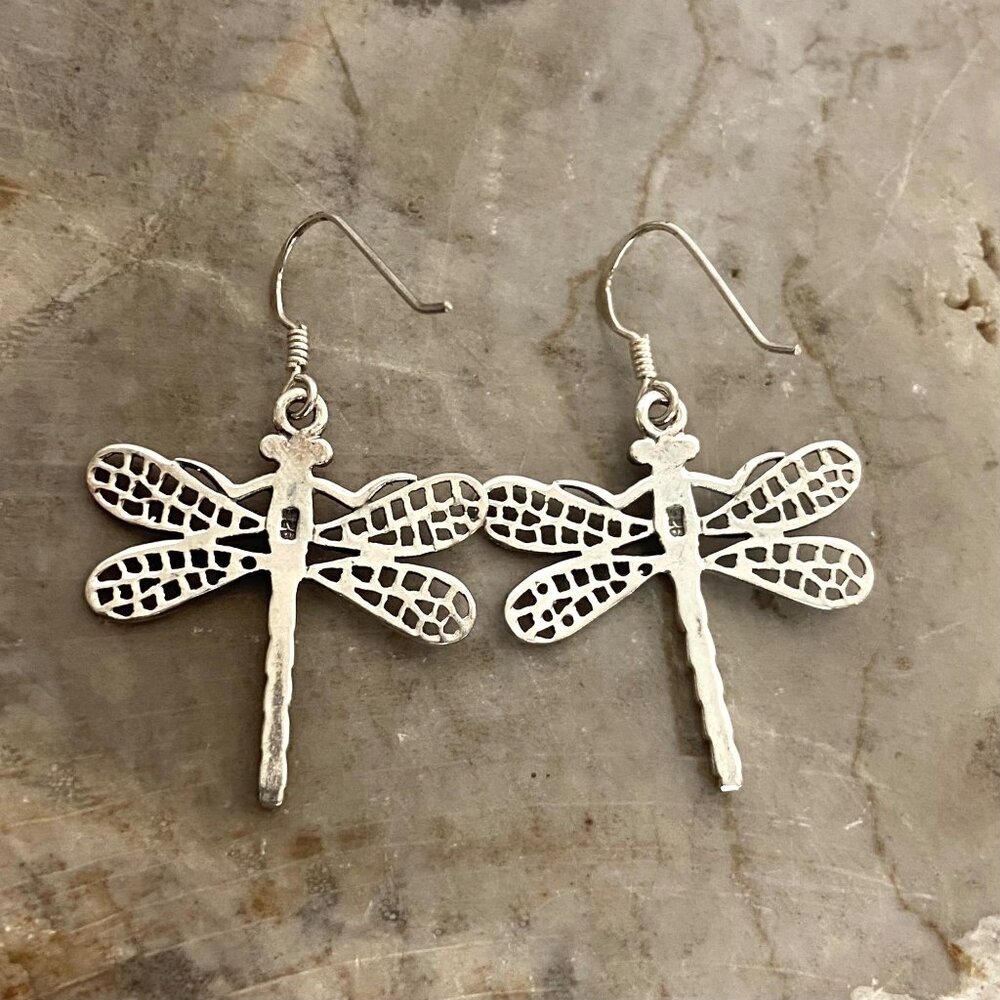 Sterling Silver 925 Dragonfly Insect Dangle Drop Earrings Dragonfly Jewelry - Picture 8 of 15
